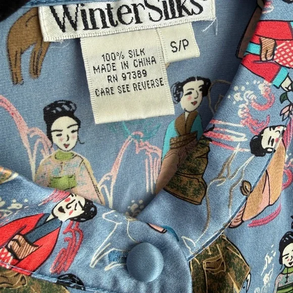 Vintage 90s WinterSilks Silk Pajama SetAsian Print Two Piece